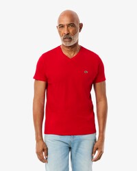 T-shirt con collo a V in jersey di cotone Pima leggero