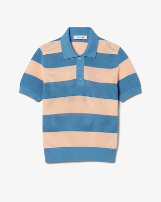 Maglione con collo a polo in mesh a righe