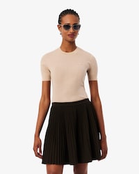 Maglione a maniche corte in lana merinos a coste