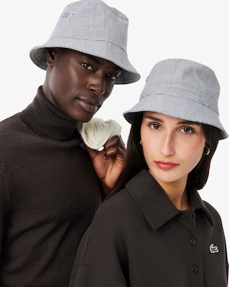 Cappello da pescatore in cotone con motivo scozzese double face