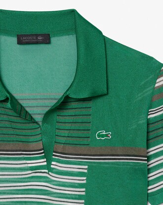 Polo slim fit in piqu&eacute; di raso a righe Runway