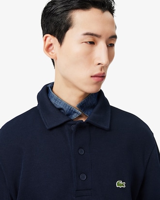 Felpa con collo a polo in cotone a coste