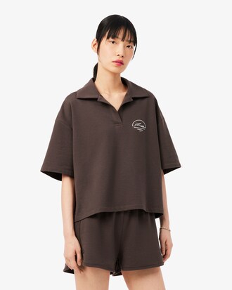 T-shirt homewear con collo a polo in tessuto felpato