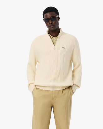 Maglione a collo alto in lana cardata con zip