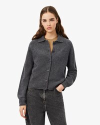 Cardigan con colletto a polo in maglia 3D di lana cardata