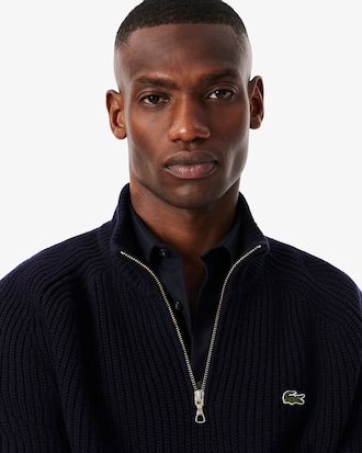 Maglione a collo alto in lana cardata con zip