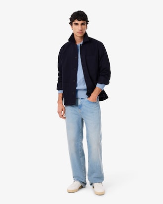 Maglione girocollo a trecce in lana cardata