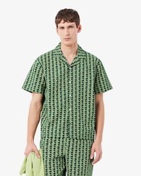 Camicia pigiama in popeline con monogramma stampato