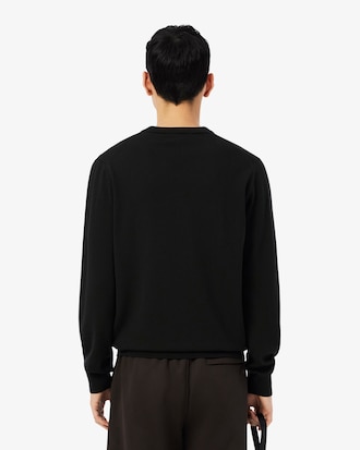 Maglione con scollo a V monocromatico in lana merino