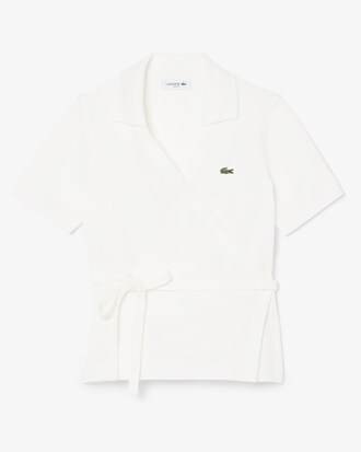 Polo incrociata in mini piqu&eacute; elasticizzato