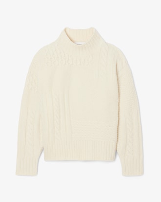 Maglione in lana a collo alto effetto patchwork