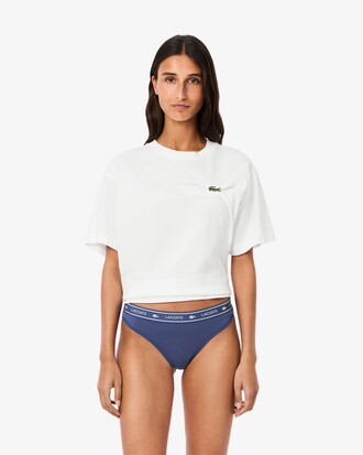 Tanga in cotone stretch con logo in vita