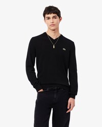 Maglione monocromatico in cotone con scollo a V