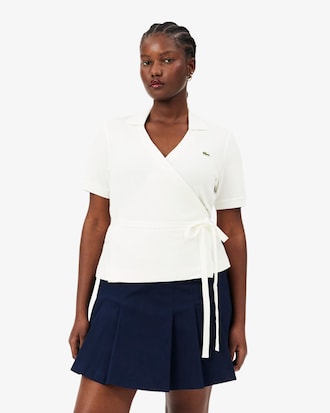 Polo incrociata in mini piqu&eacute; elasticizzato