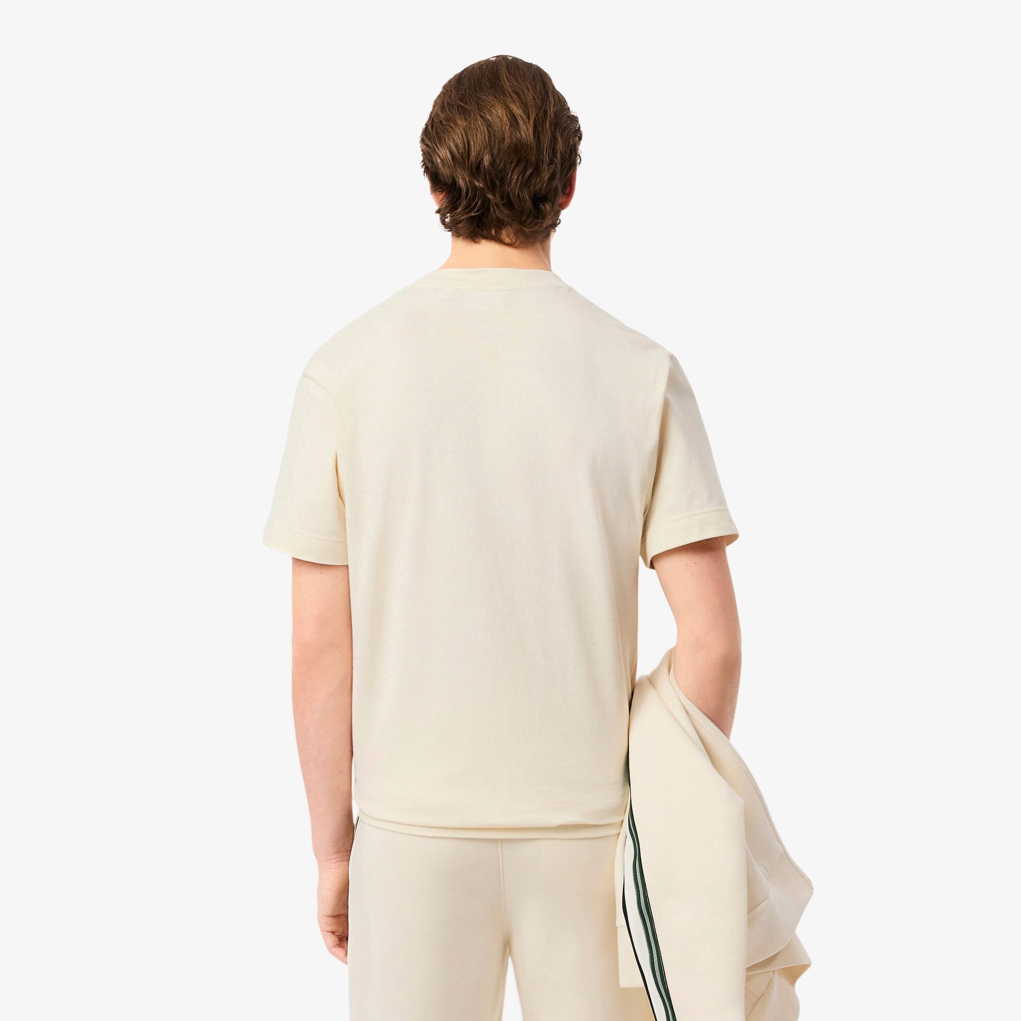 Thumbnail - Lacoste T-Shirt mit Streifenband, hergestellt in Frankreich - Creme Size 6 - XL
