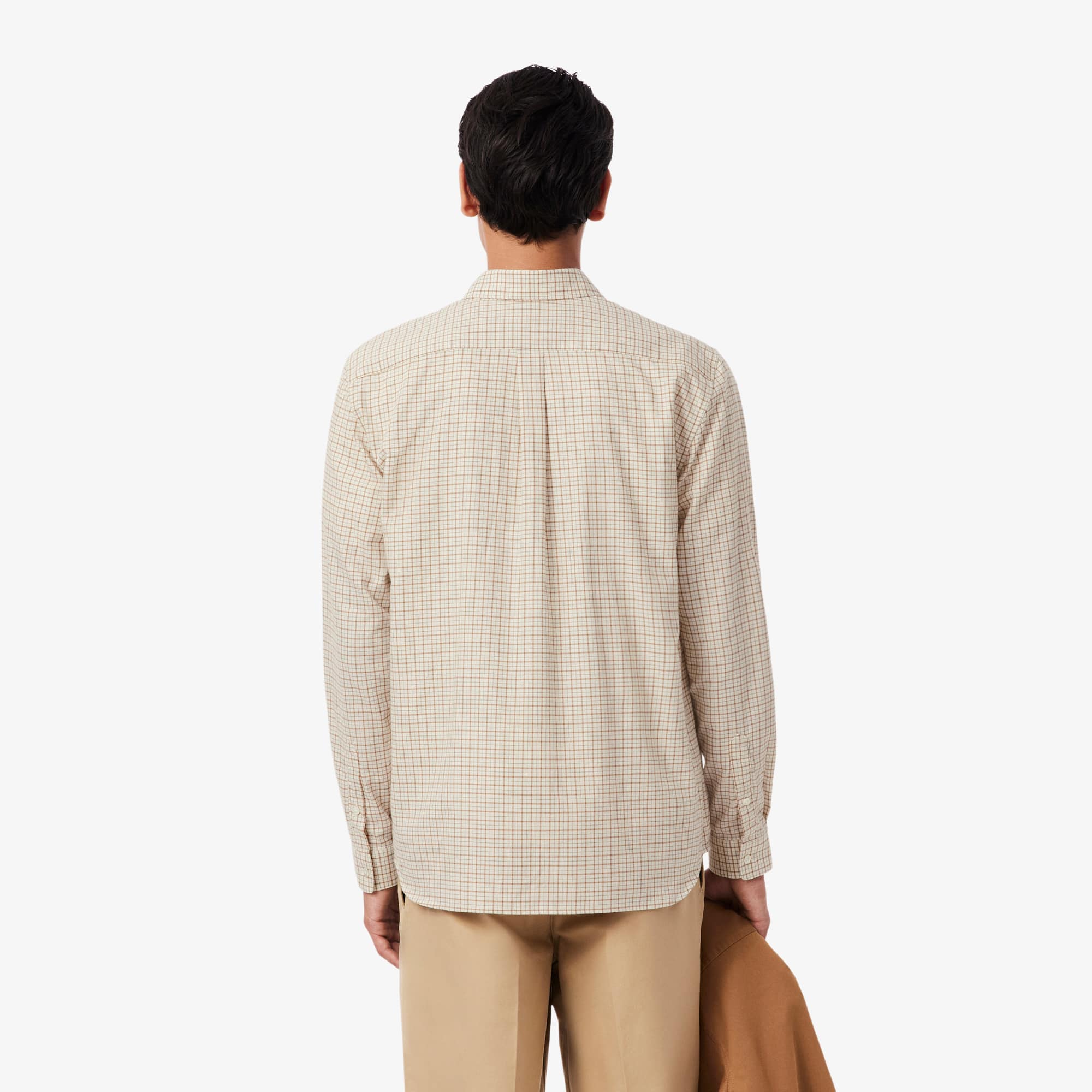 Thumbnail - Lacoste Regular Fit-Hemd aus kariertem Flanell - Weiß / Braun Size 45