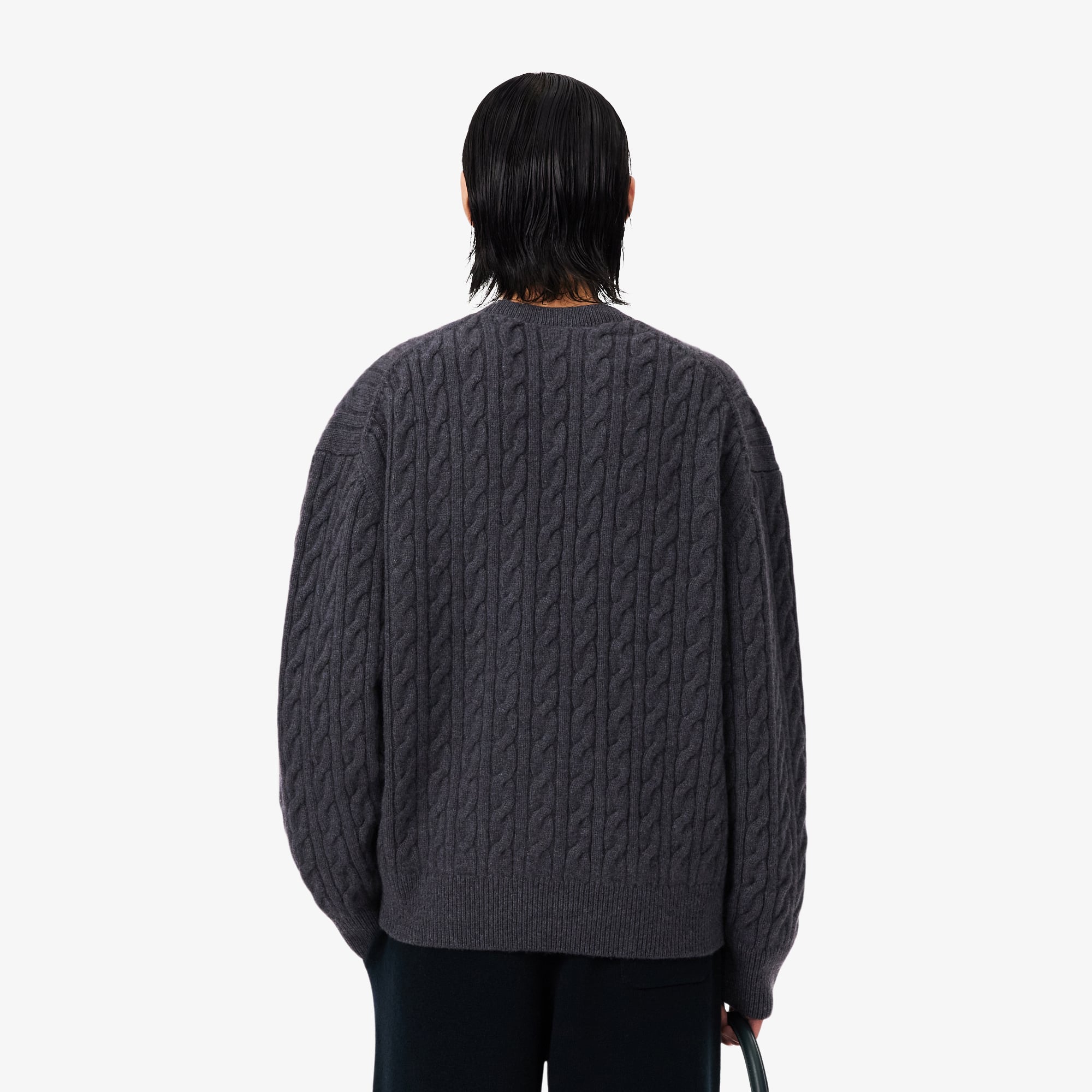 Thumbnail - Lacoste Cardigan Runway aus Kaschmir mit Zopfmuster - Dunkelgrau Size M
