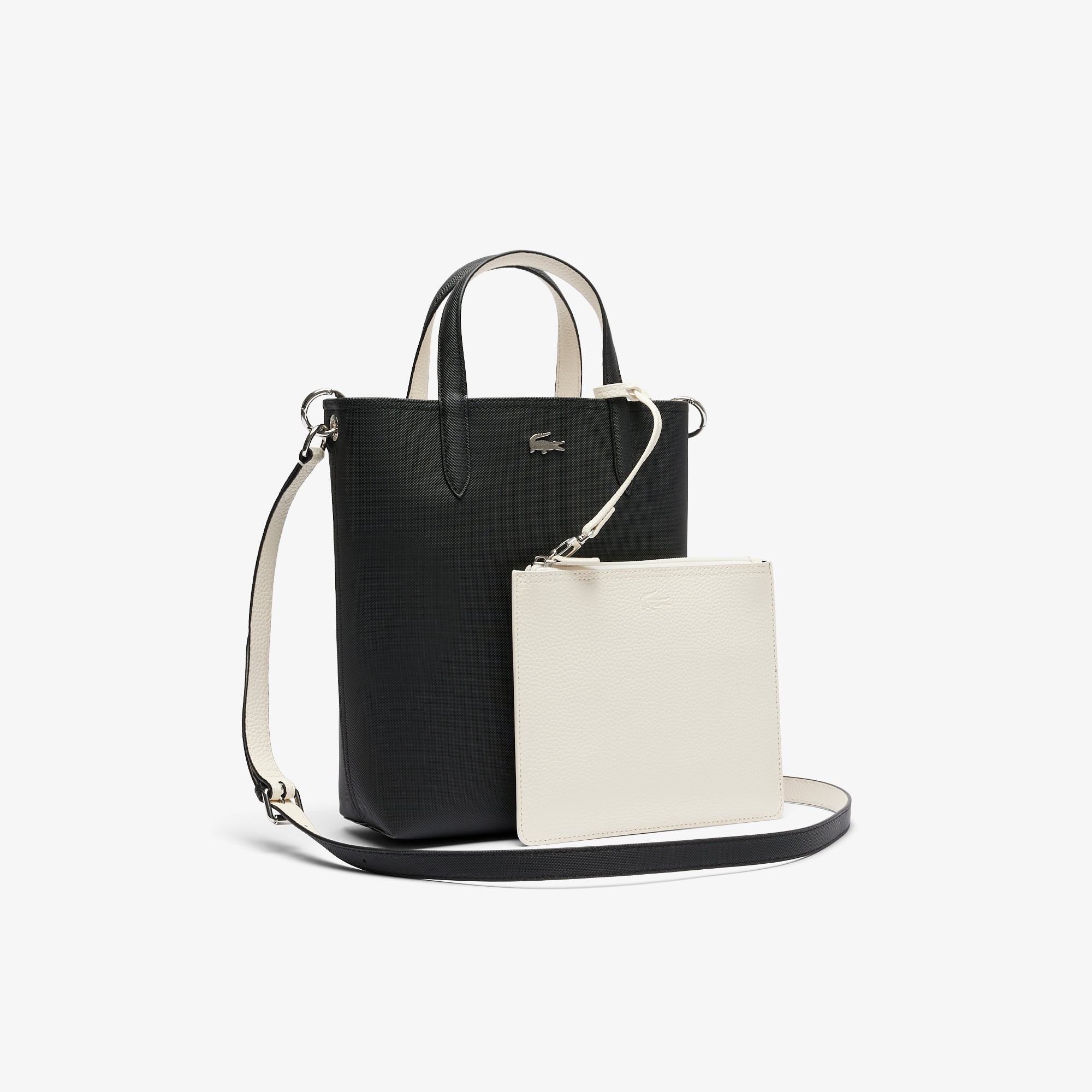 Thumbnail - Lacoste Vertikal wendbare Tote Bag Anna - NOIR FARINE Size One Size