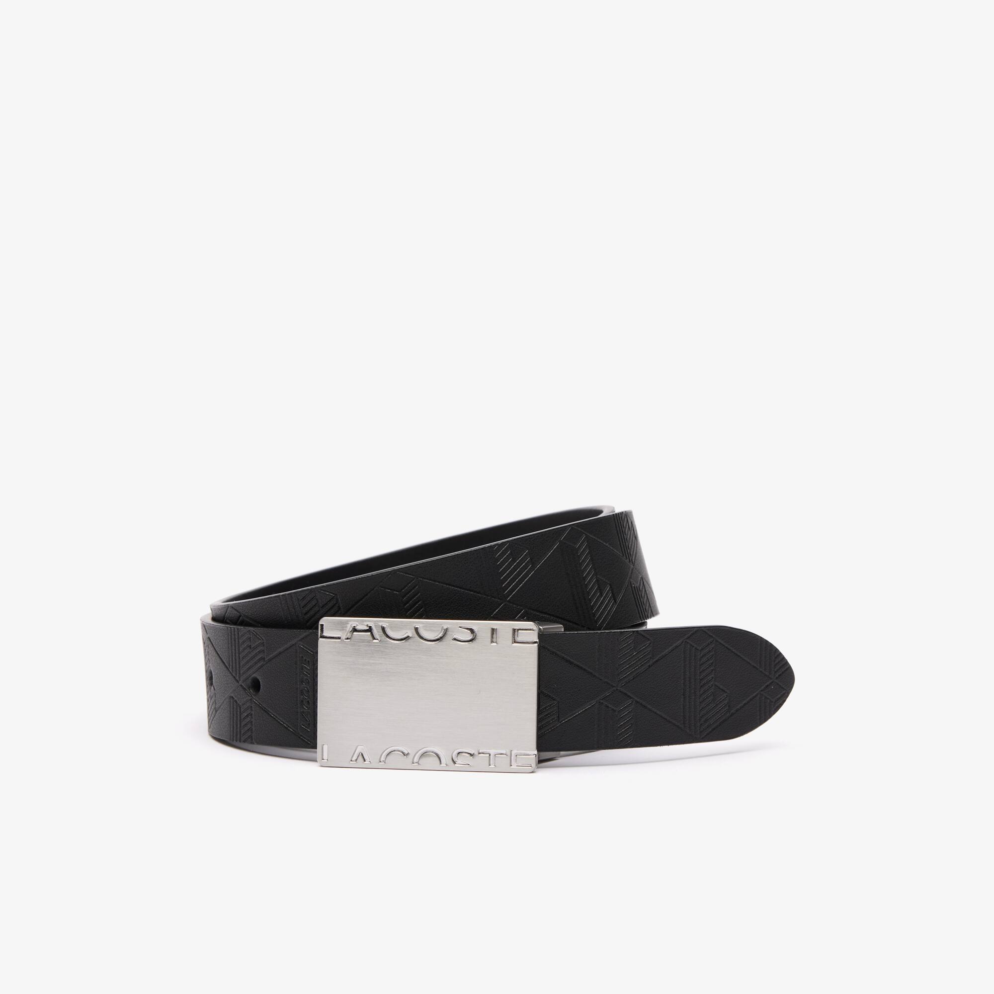 Thumbnail - Lacoste Glatter Ledergürtel mit 2 Schnallen, Geschenkset - BLACK Size 110 cm