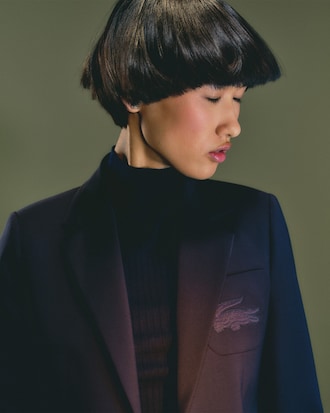 Slim Fit-Blazer aus Wolle mit gesticktem Krokodil