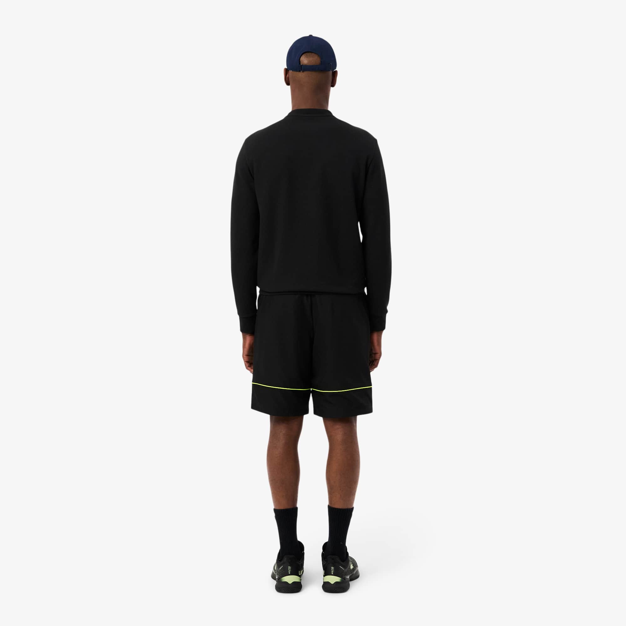 Thumbnail - Lacoste Tennisshorts aus Diamant-Taft mit Print - Schwarz / Neongelb Size 4XL