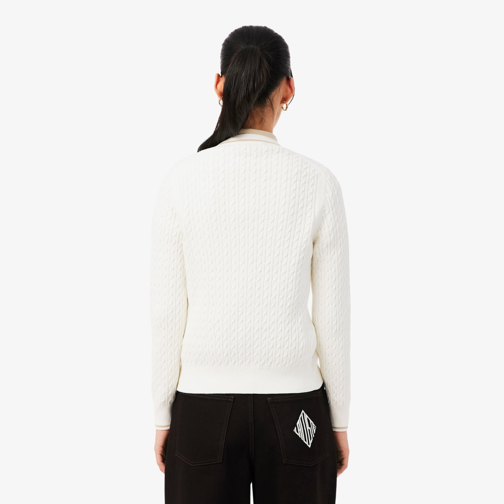 Thumbnail - Lacoste Gestreifter Cardigan aus Strick mit Zopfmuster - Weiß Size 32