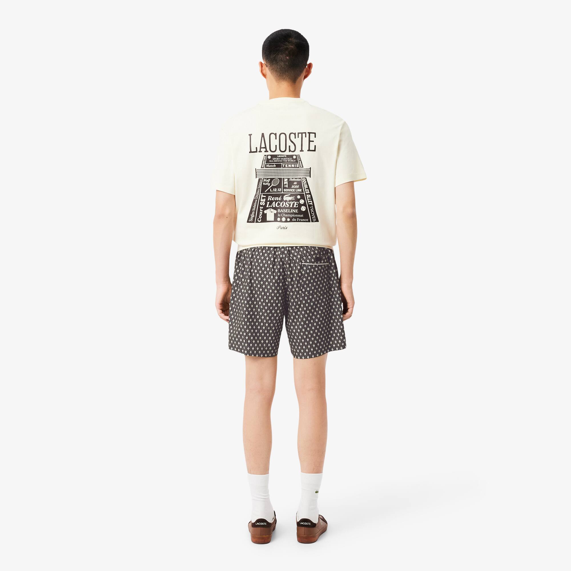 Thumbnail - Lacoste Relaxed Fit-Pyjamashorts aus Baumwollmischgewebe mit Print - Marron / Beige Size L