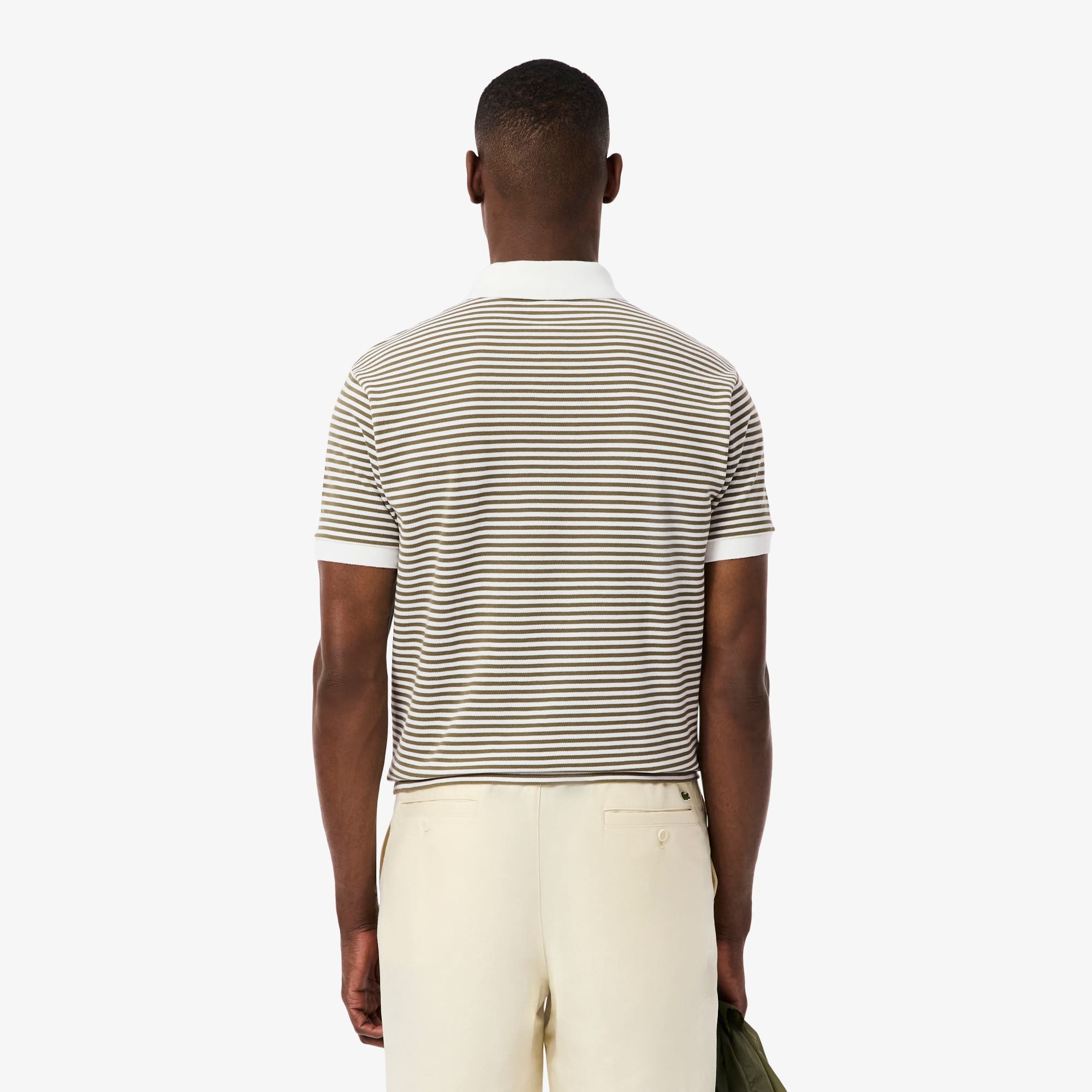 Thumbnail - Lacoste Classic Fit-Polohemd L.12.12 aus Petit Piqué mit Streifen - Weiß / Khaki Grün Size S