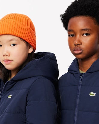 Gesteppte Puffer-Jacke aus Taft mit Kapuze