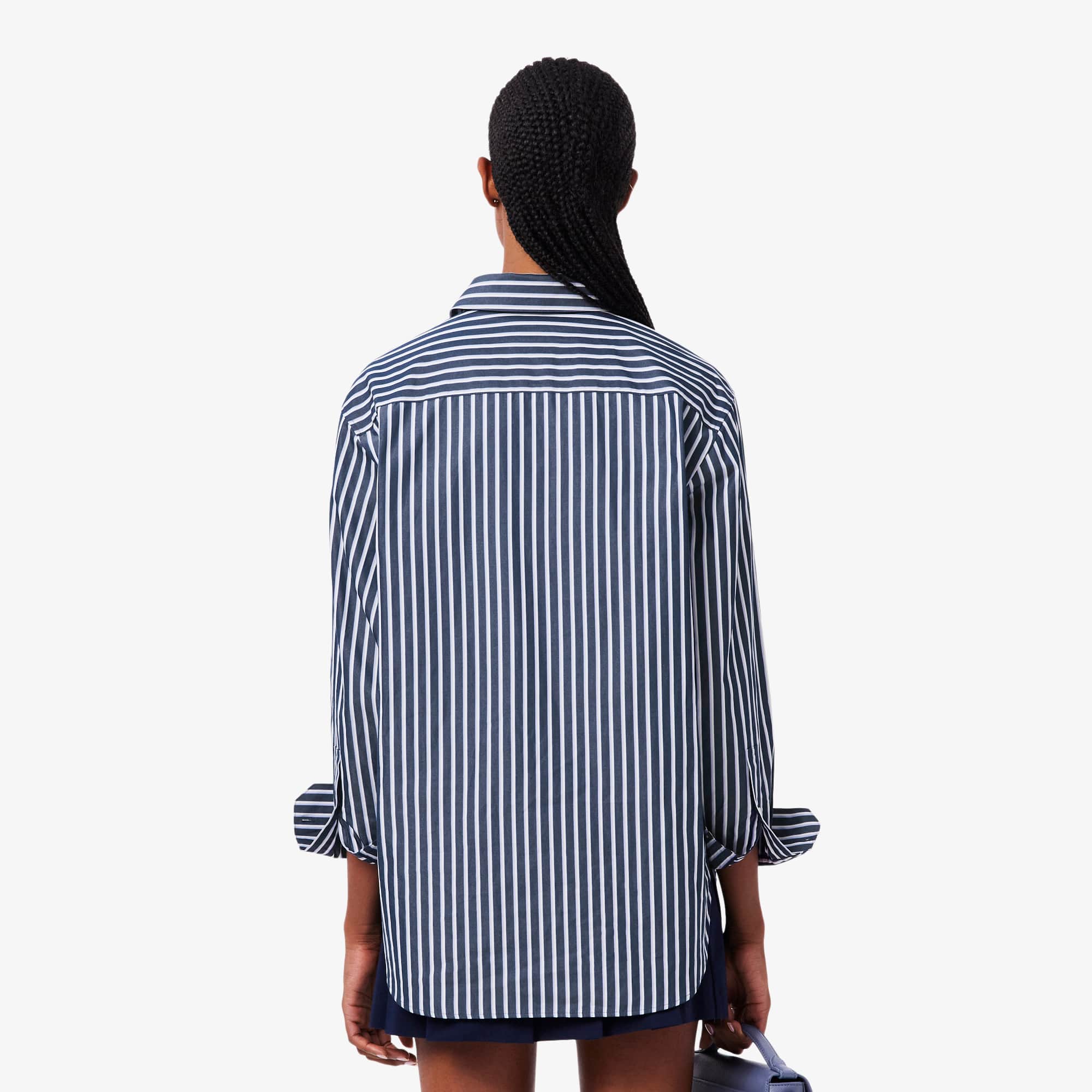Thumbnail - Lacoste Oversized-Hemd aus Baumwollpopeline - Navy Blau / Weiß / Lila / Blau Size 34
