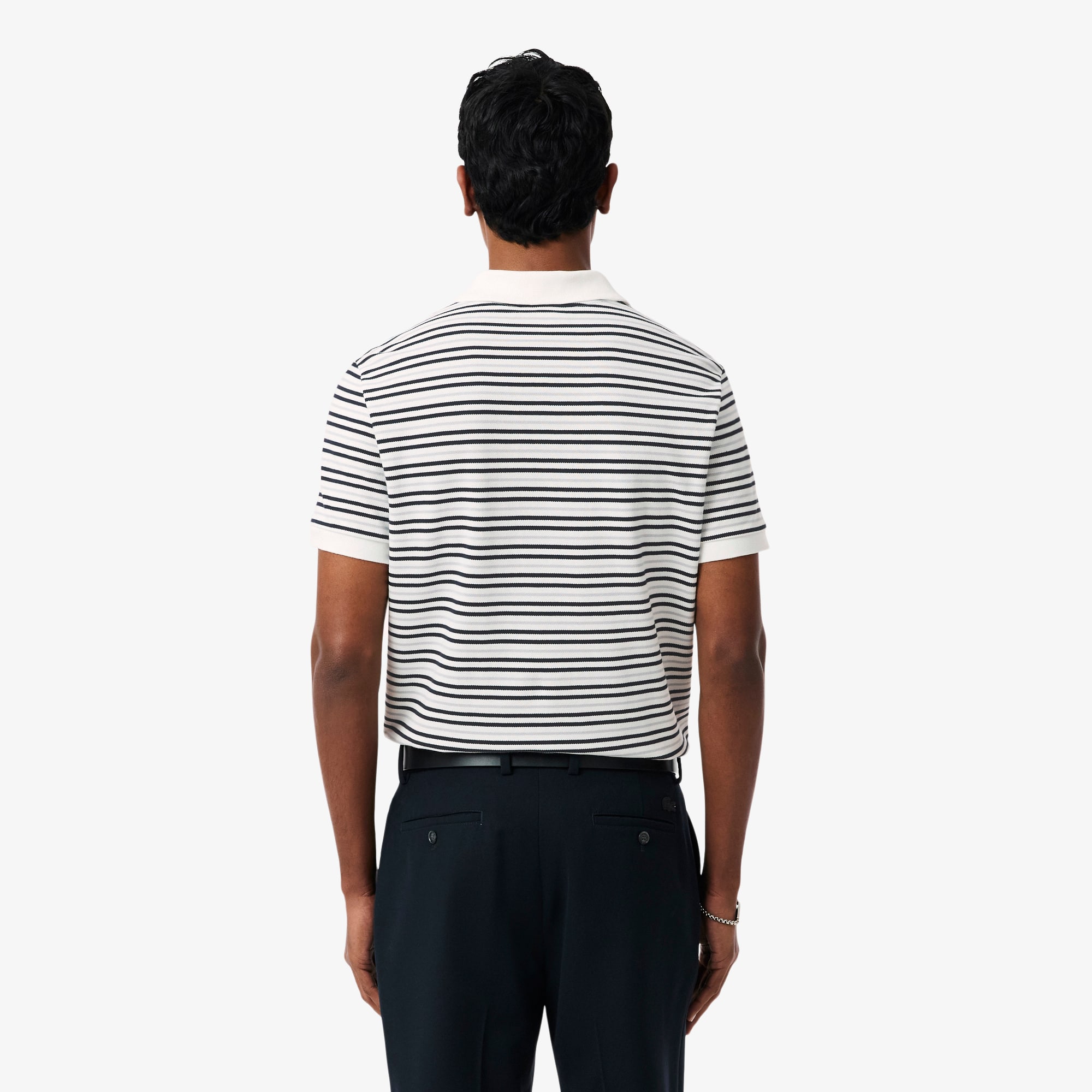 Thumbnail - Lacoste Gestreiftes Classic Fit-Polohemd aus Petit Piqué - Noir / Blanc Size M