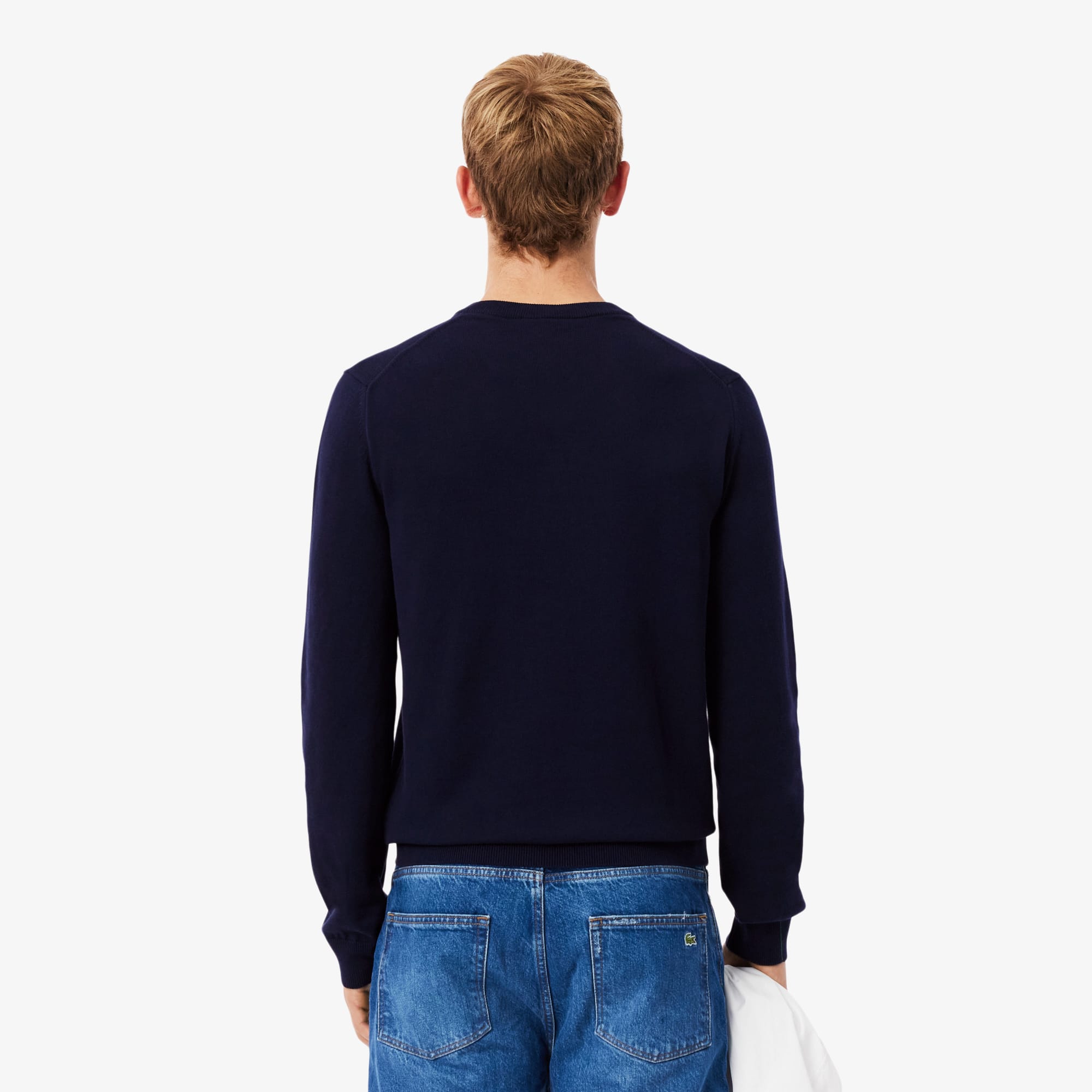 Thumbnail - Lacoste Einfarbiger Pullover aus Baumwolle mit V-Ausschnitt - Navy Blau Size XS