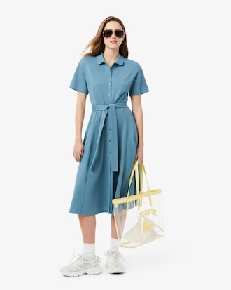 Flared-Polokleid aus Mini-Piqué