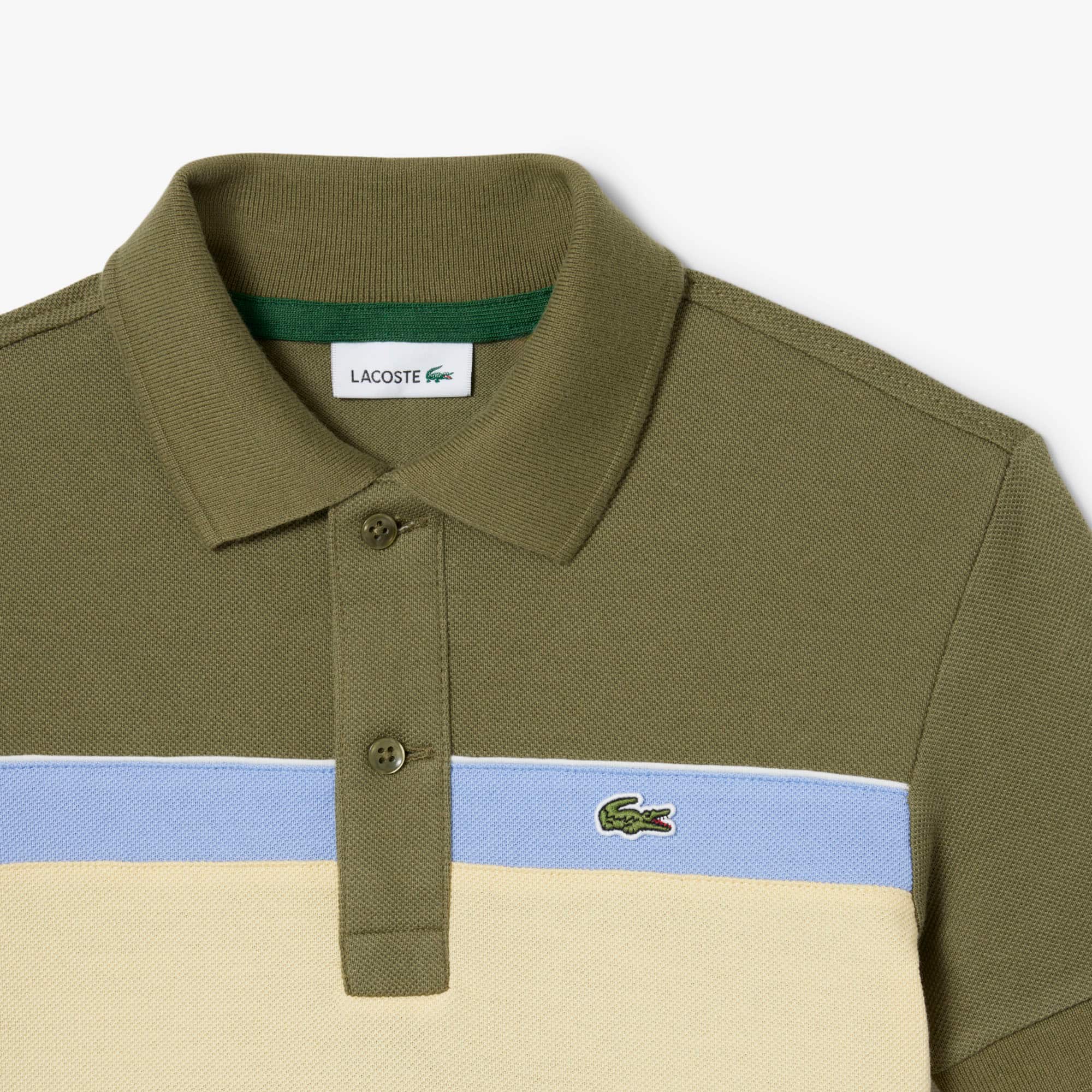 Thumbnail - Lacoste Polohemd aus Piqué mit Colorblock-Design - Khaki Grün / Weiß / Lila / Gelb Size 10 - 12A