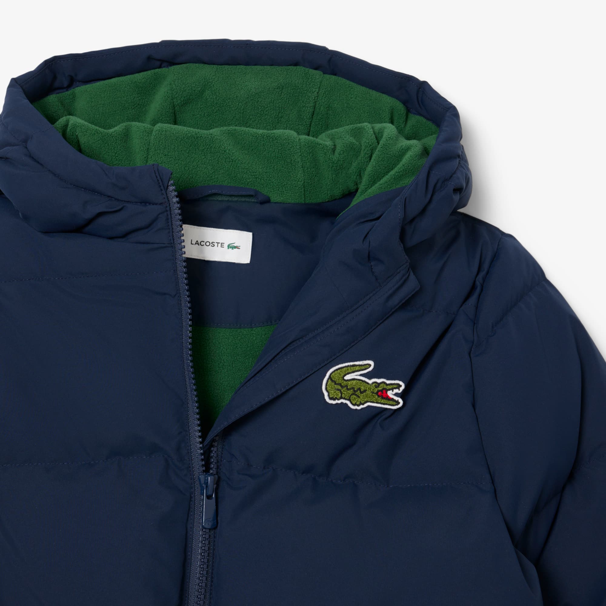 Thumbnail - Lacoste Unisex Puffer-Jacke mit Kapuze und gesticktem Krokodil - Navy Blau Size 11 - 14A