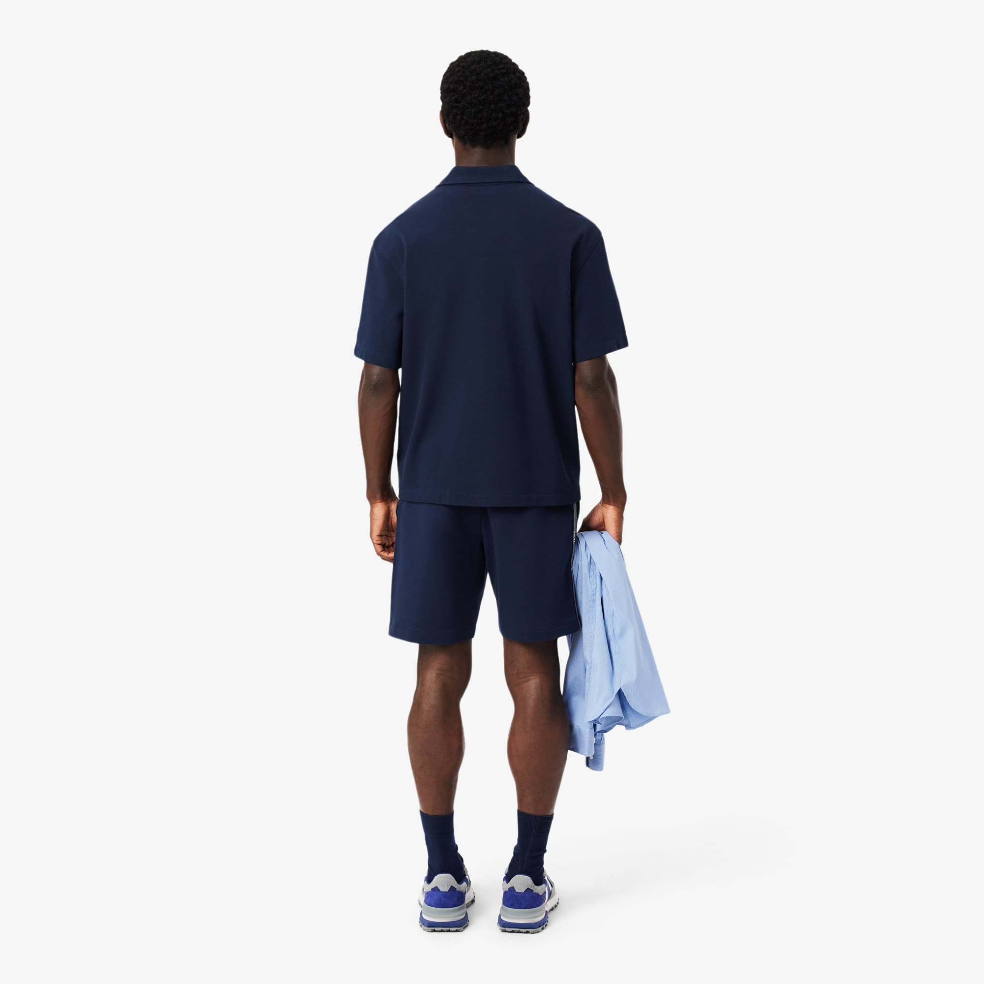 Thumbnail - Lacoste Regular Fit-Shorts aus Fleece mit Logostreifen - Navy Blau Size M