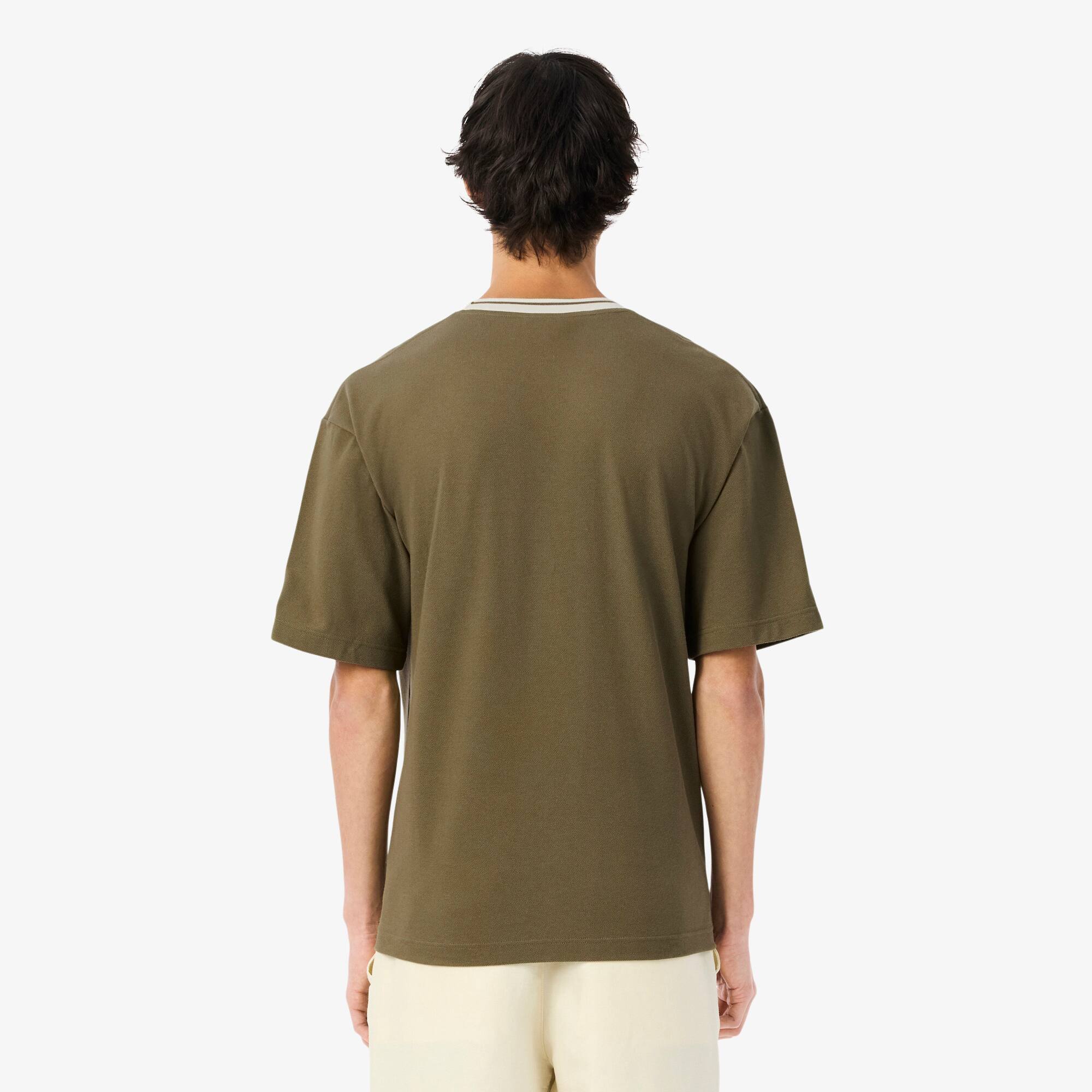 Thumbnail - Lacoste T-Shirt Archive Edition aus Mini-Piqué - Khaki Grün / Weiß Size 6 - XL