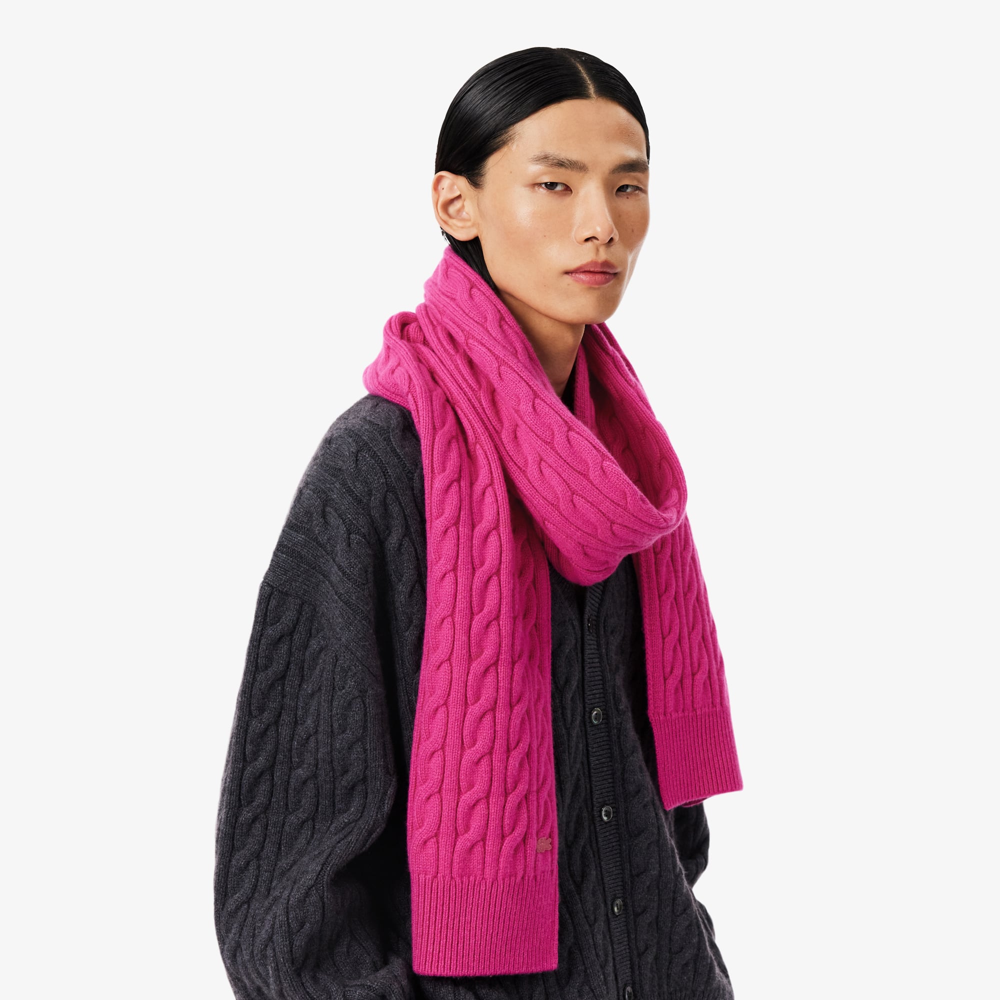 Thumbnail - Lacoste Kaschmirschal Runway mit Zopfmuster - Rose Size One Size