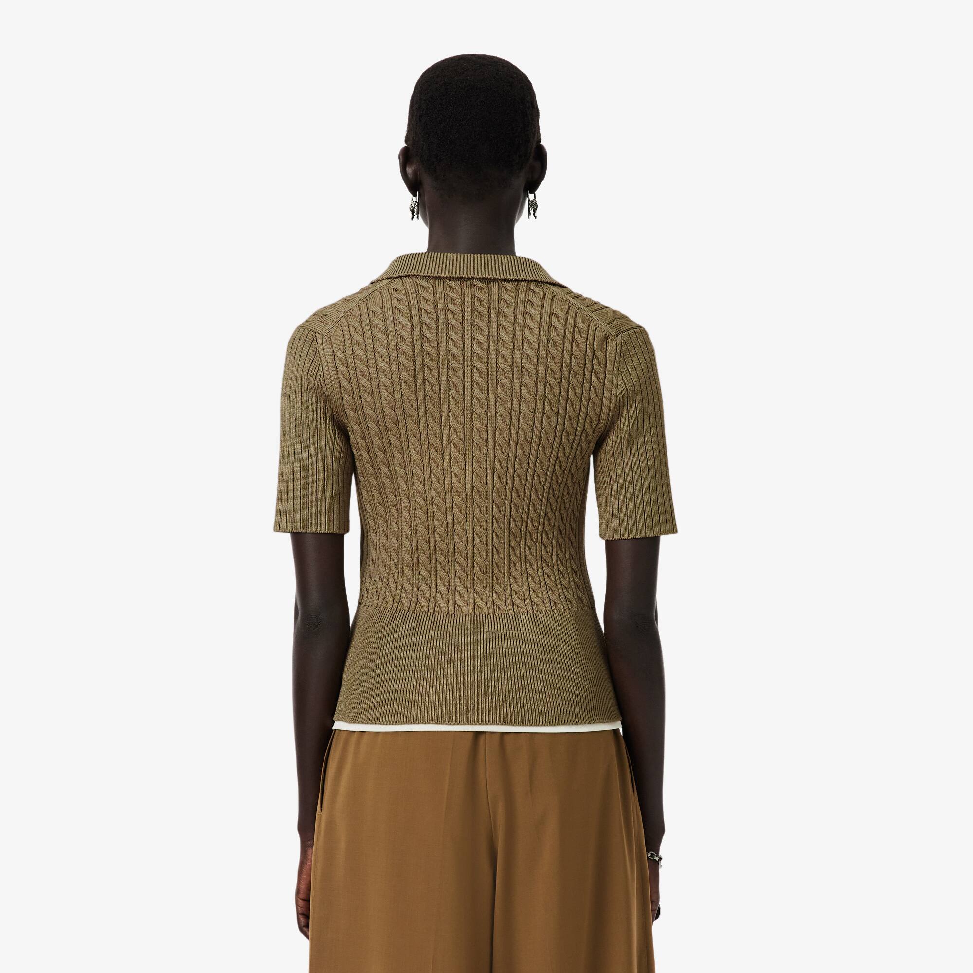 Thumbnail - Lacoste Pullover Runway mit Polokragen und Zopfmuster - Marron Clair Size 40