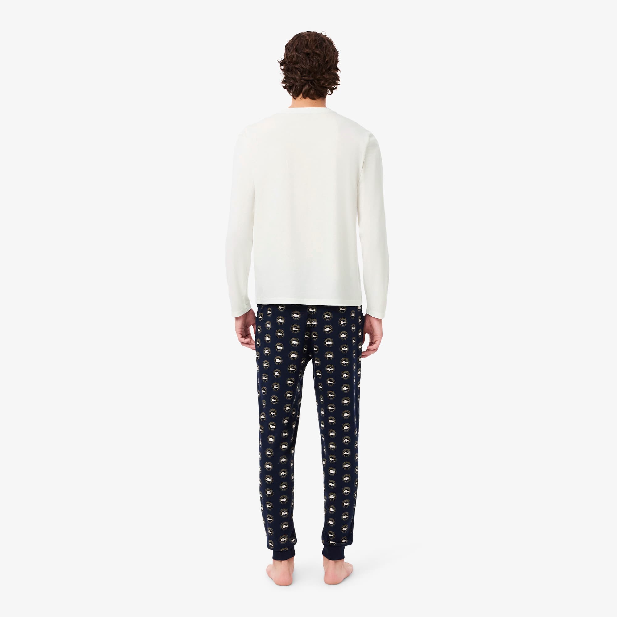 Thumbnail - Lacoste Pyjama-Set aus Jersey mit Print - Weiß / Navy Blau Size XS