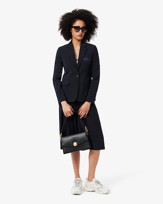 Slim Fit-Blazer aus Wolle mit gesticktem Krokodil