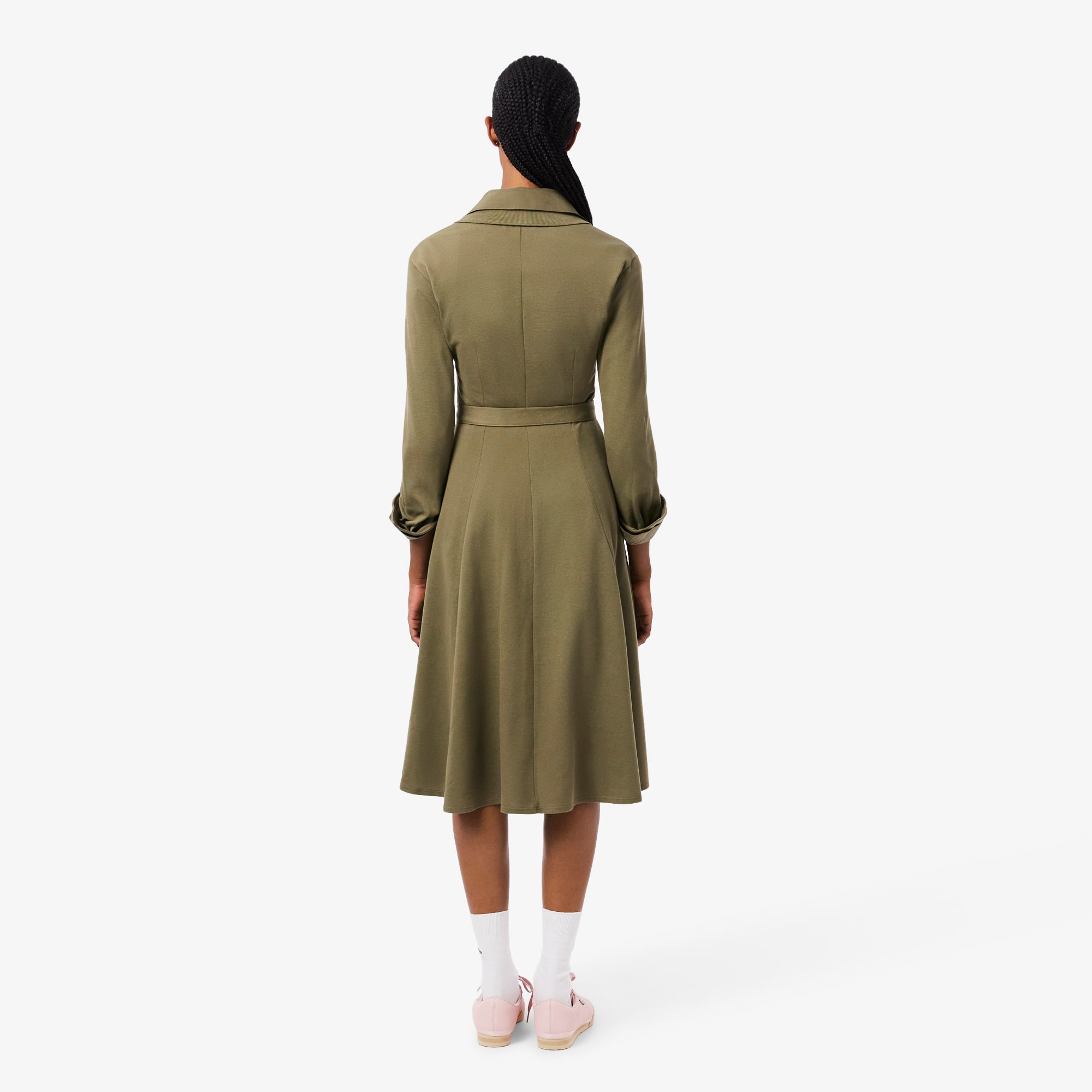 Thumbnail - Lacoste Polokleid aus Petit Piqué mit Gürtel - Khaki Grün Size 42