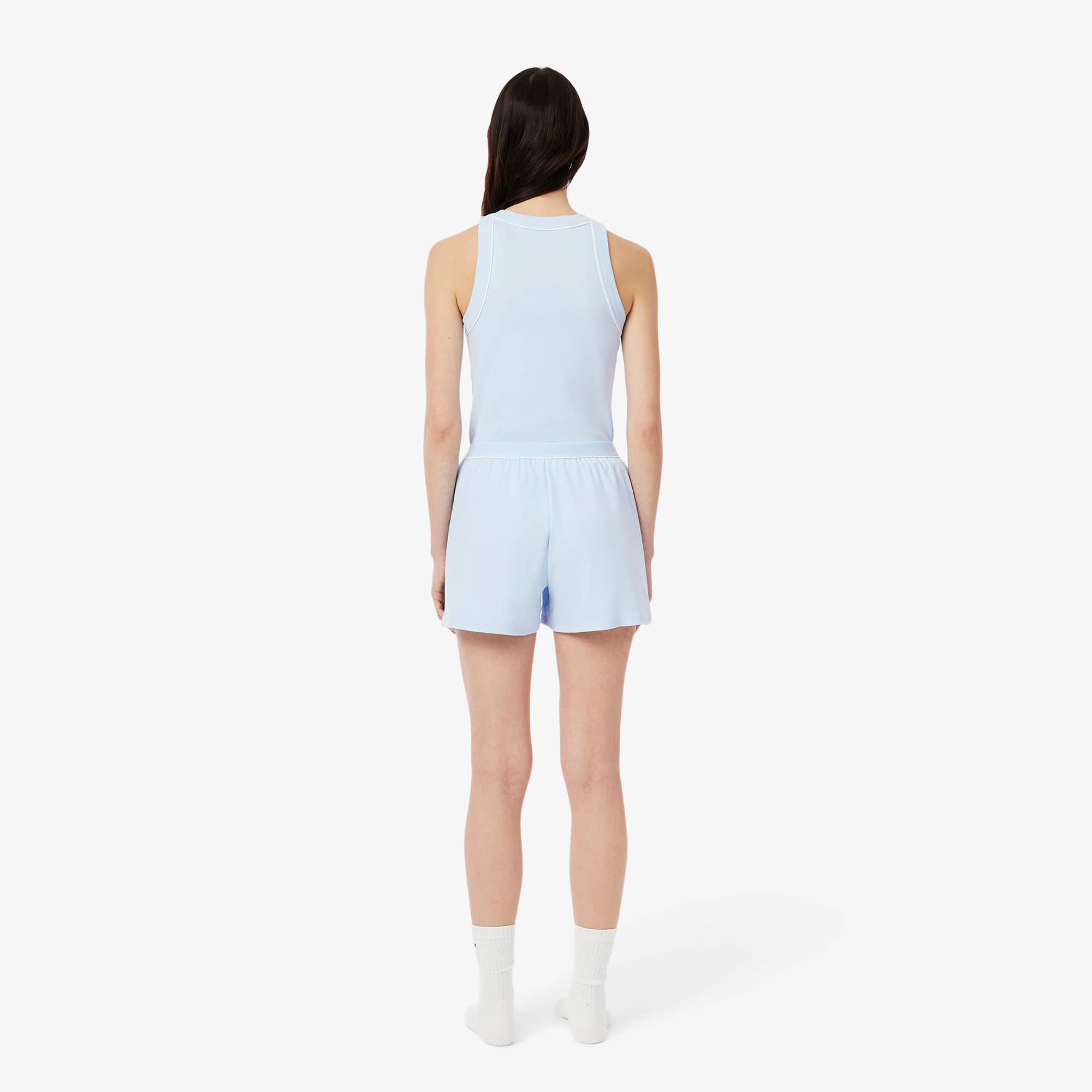 Thumbnail - Lacoste Rippstrick-Pyjama-Set aus Baumwolle - Hellblau / Weiß Size M