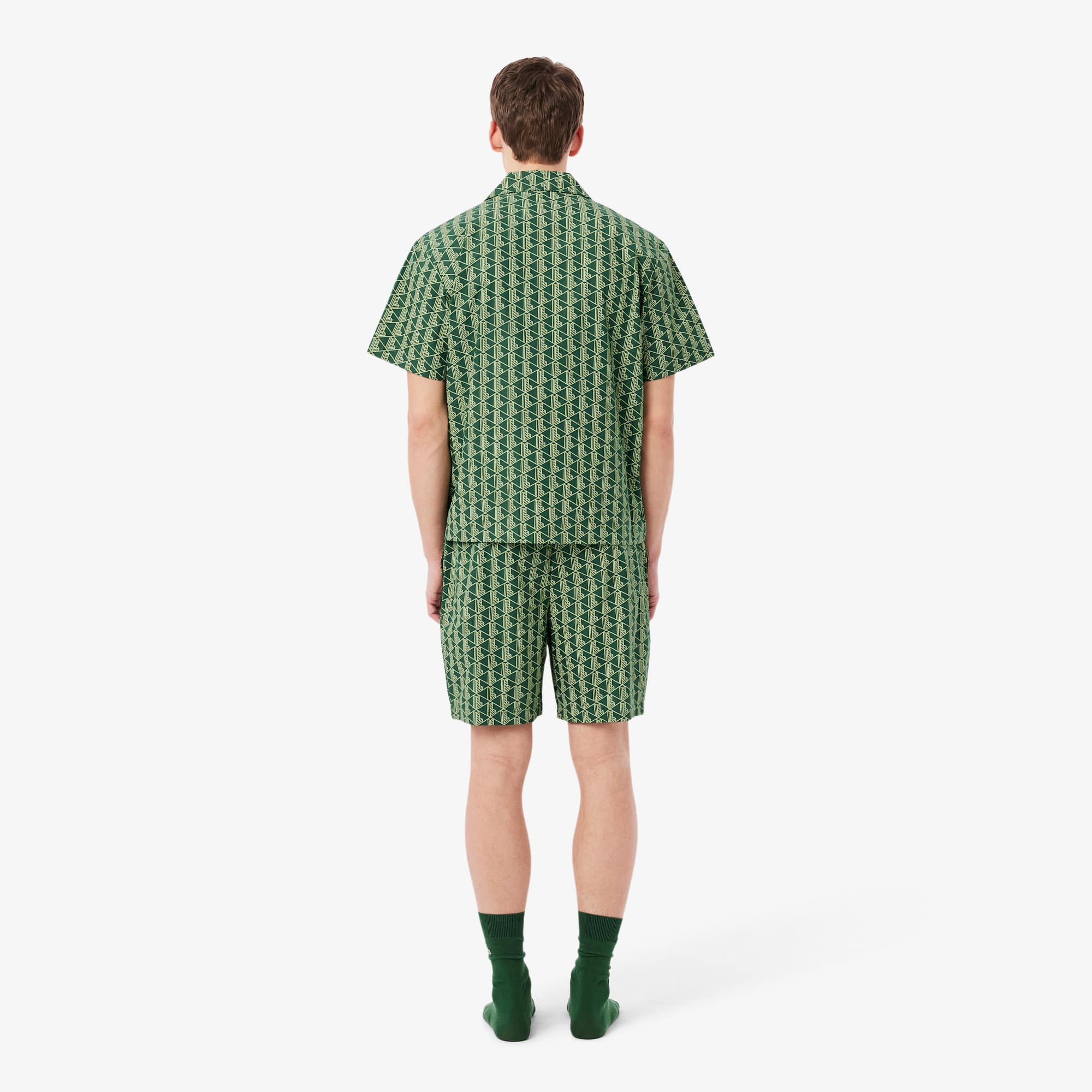 Thumbnail - Lacoste Pyjamashorts aus Popeline mit Monogramm-Print - Vert Size M