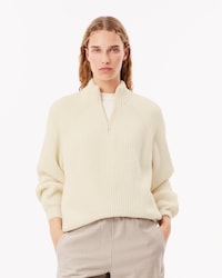 Pullover aus Wolle mit Perlmuster und Reißberschluss