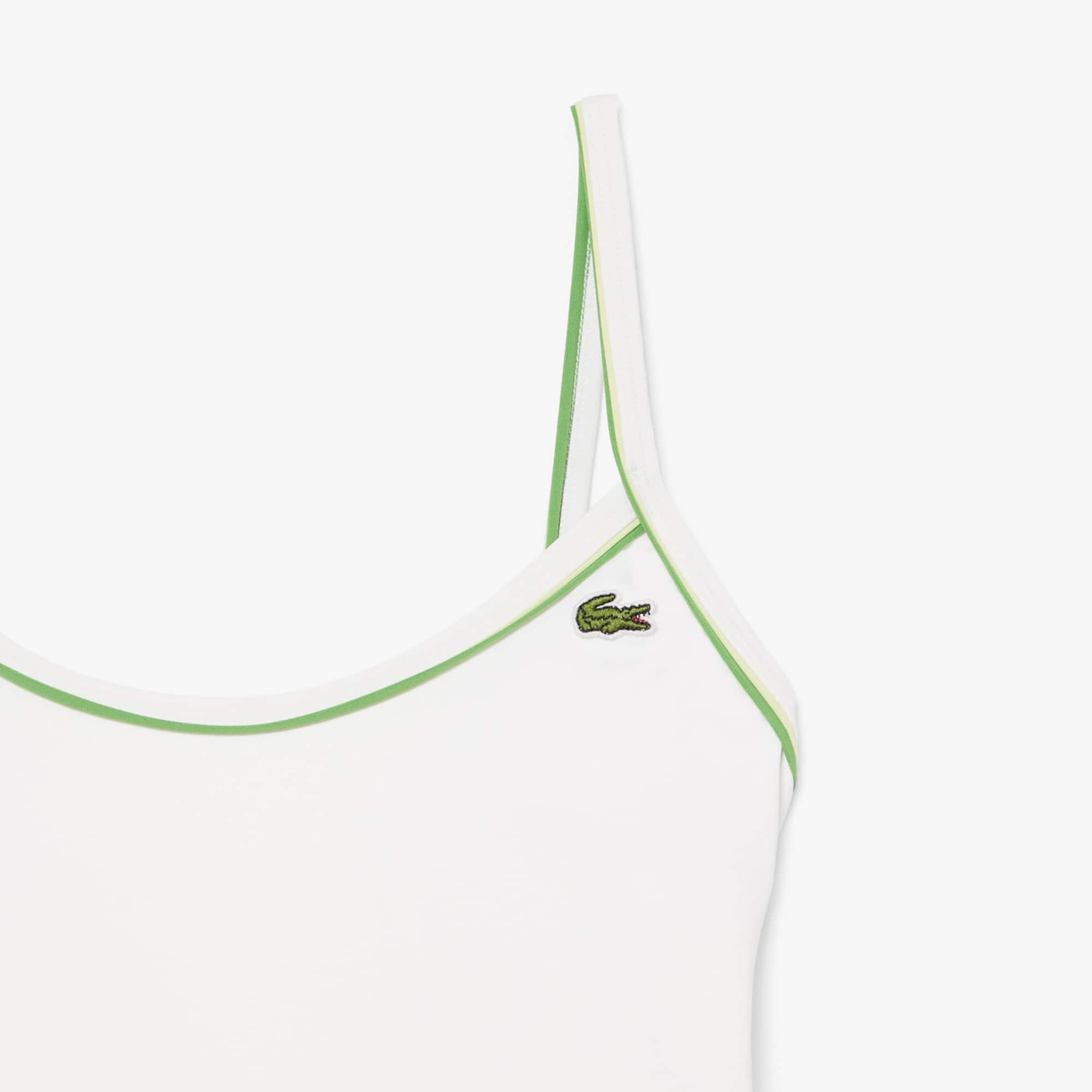 Thumbnail - Lacoste Einteiliger Badeanzug mit kontrastierender Einfassung - Blanc / Vert Size 32