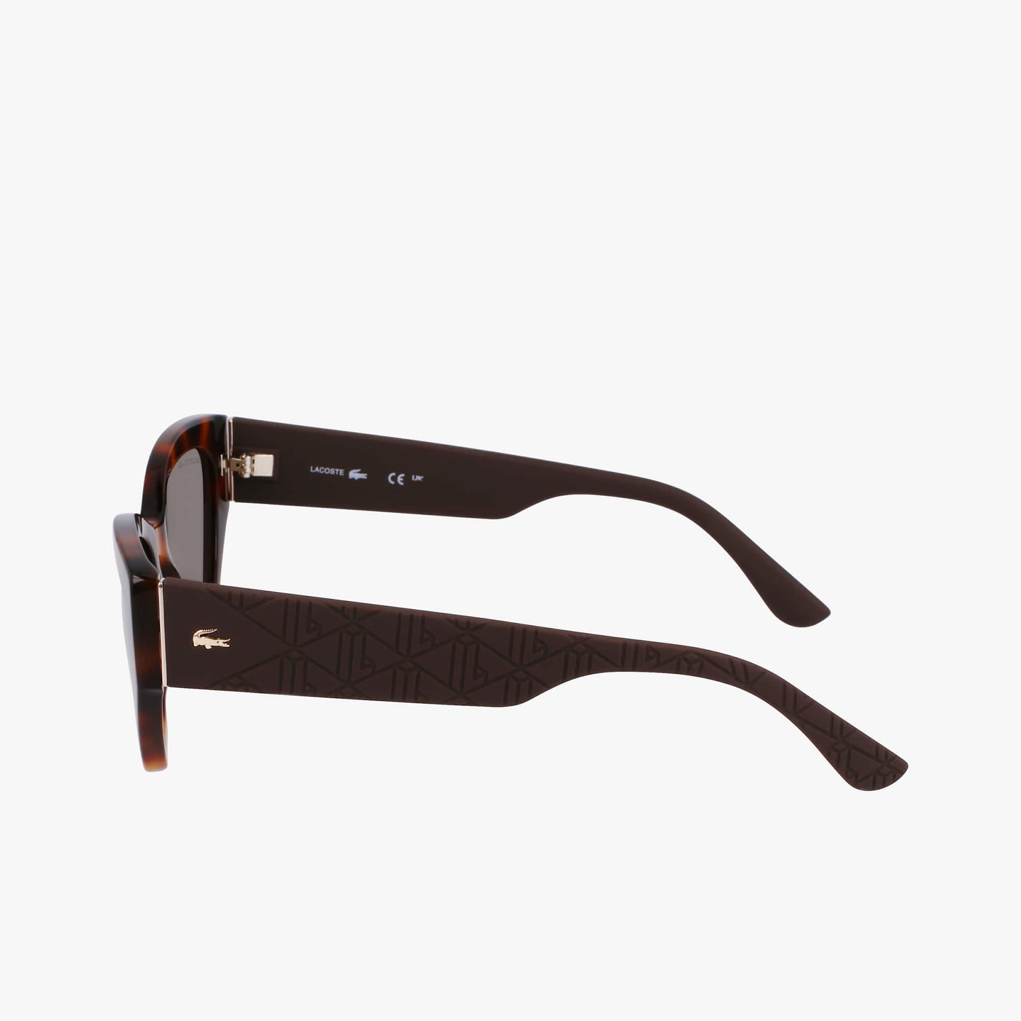 Thumbnail - Lacoste Rechteckige Acetat-Sonnenbrille mit Monogramm - Havana Brown Size One Size