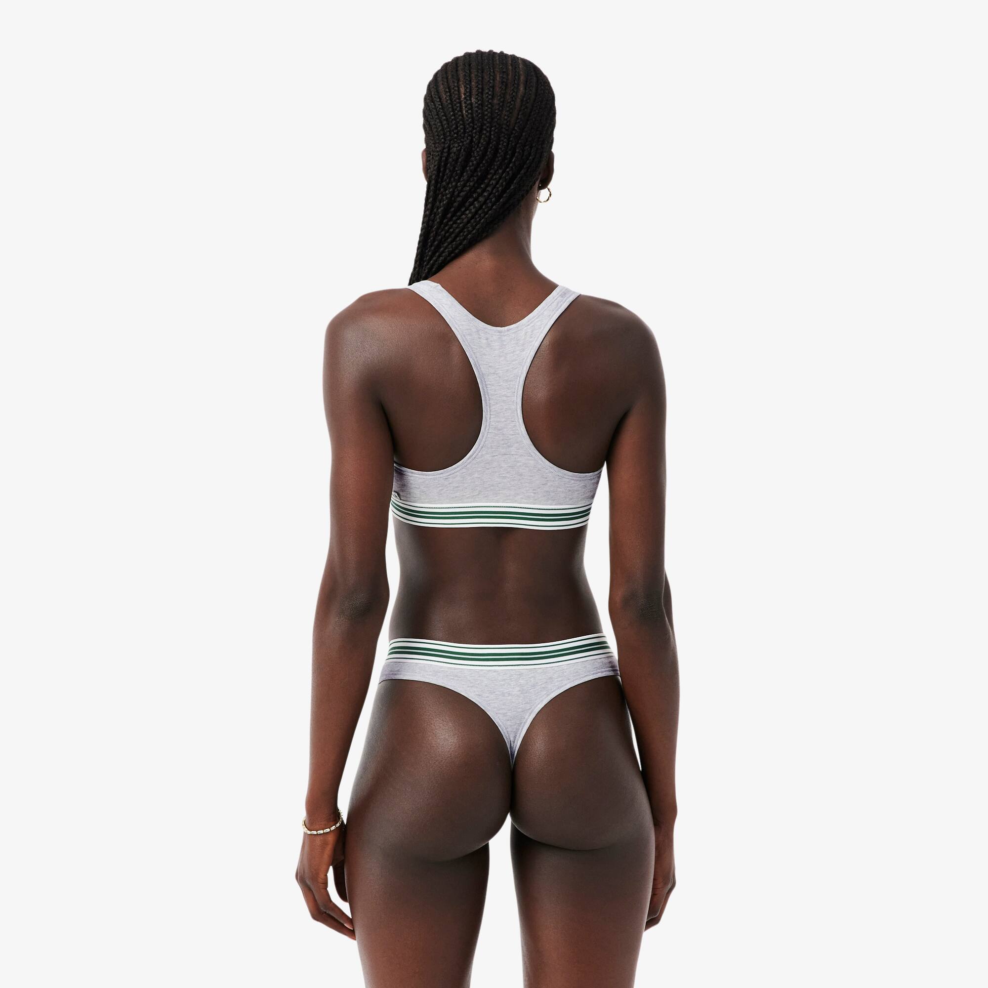 Thumbnail - Lacoste Sport-BH aus Stretch-Baumwolle mit kontrastierenden Streifen - Heidekraut Grau Size 7 - XL