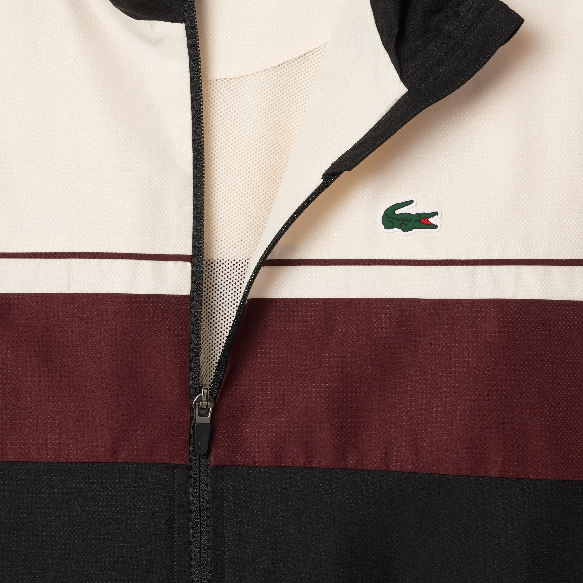 Thumbnail - Lacoste Sport-Trainingsanzug aus Diamant-Taft - Schwarz / Weiß / Burgunder Size S