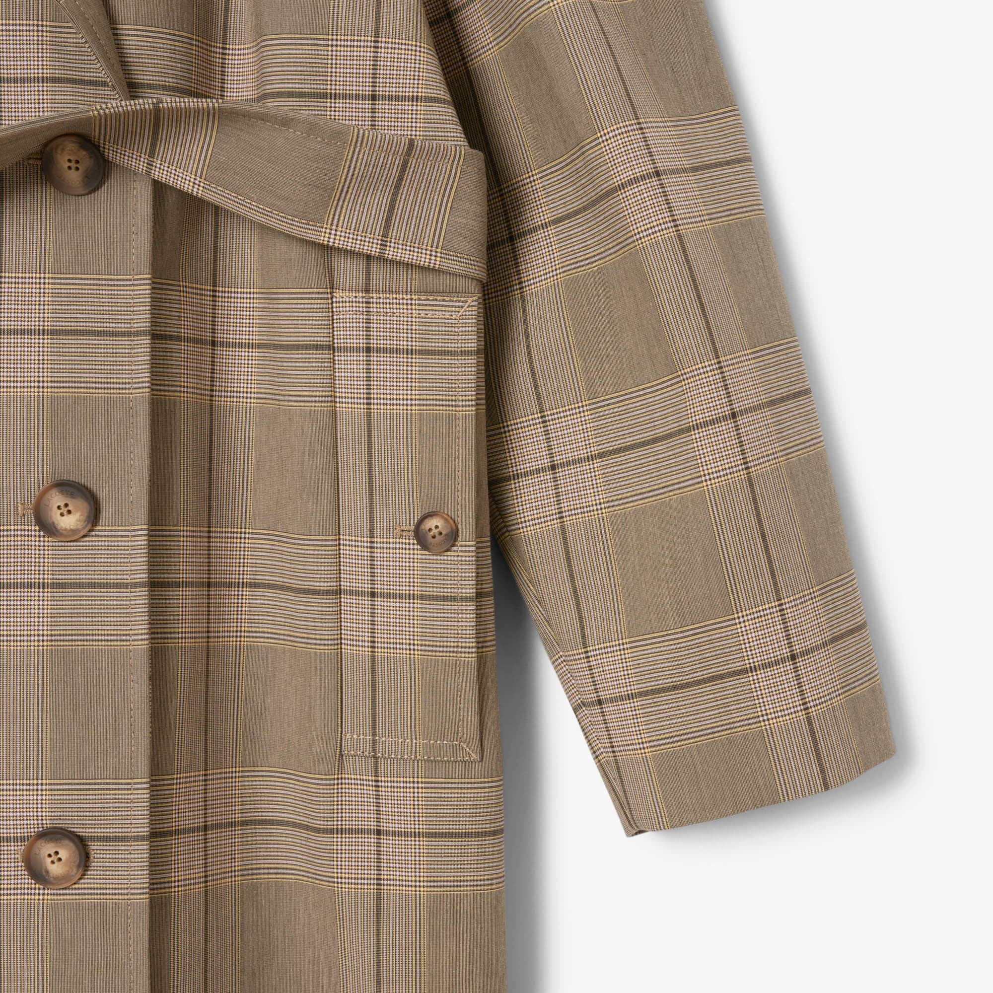 Thumbnail - Lacoste Wasserabweisender, karierter Wickelmantel - Beige / Gelb / Braun / Hellrosa Size 40